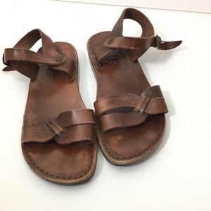 Camel Holy Land Market Leather Strap Sandals